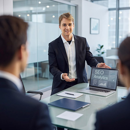 SEO BErater in einem Meeting zu SEO Analyse